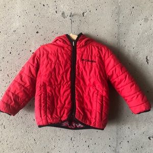 Columbia red Houndstooth reversible puffer jacket